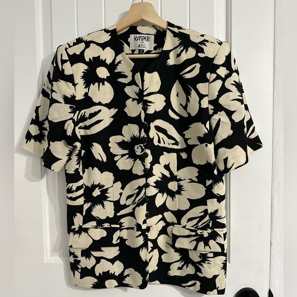 Kasper for A.S.L. Hawaiian Prints Short Sleeve Jacket - Picture 1 of 10